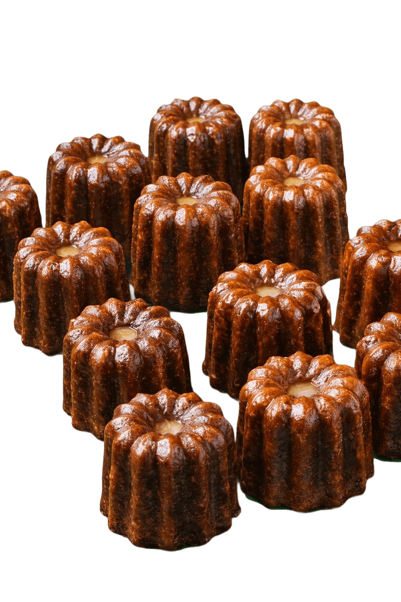 Bordeaux canelés with deeply caramelised, lacquered shells